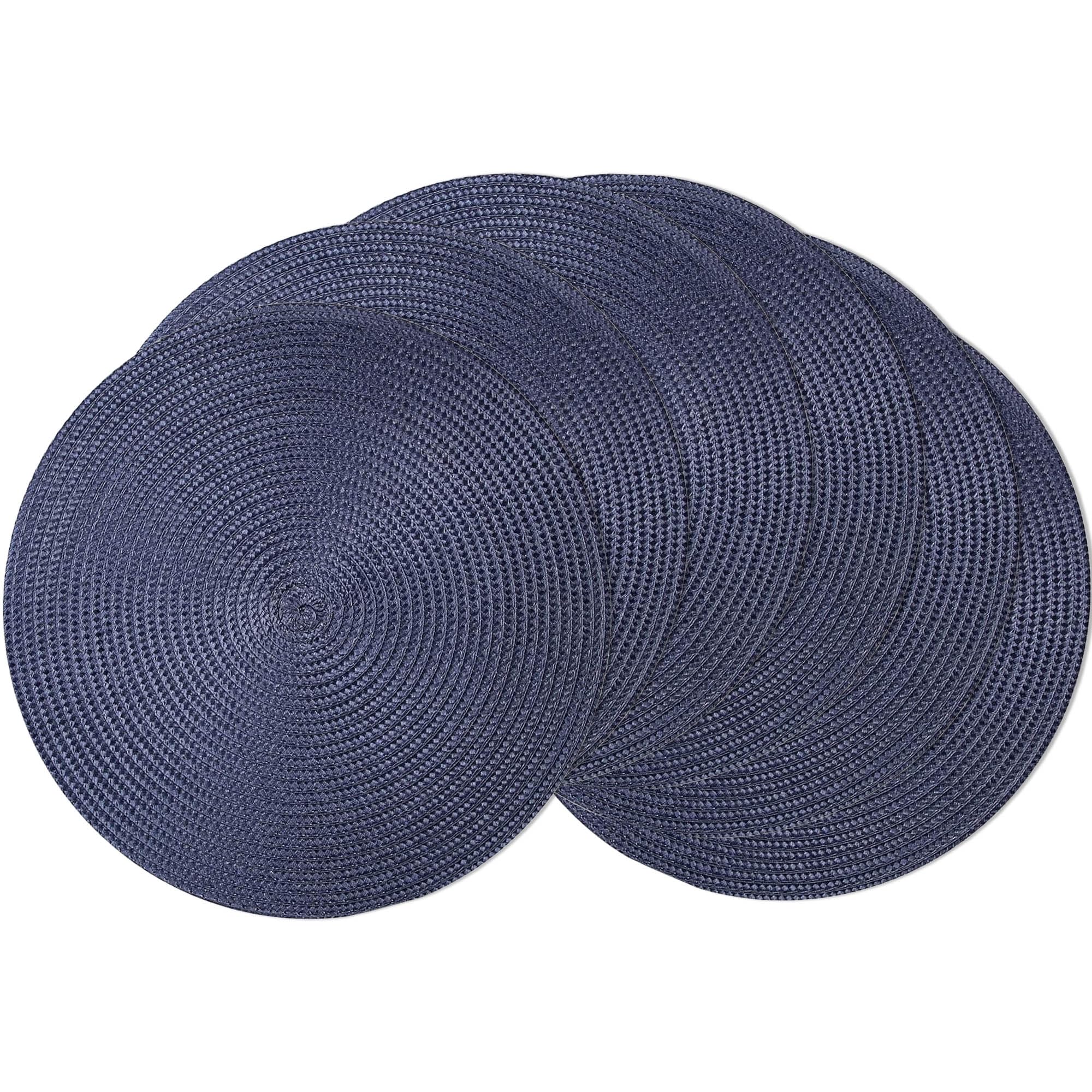 Round Placemats Set of 6,14.17 Inch,Woven Heat Resistant Washable Table Mats for Home Kitchen, Dining Table, Outdoor,Party,Navy Blue