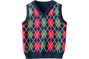 KID1234 Boys Sweater Vest V Neck Argyle Sleeveless Uniform Knit Plaid Kids Clothes