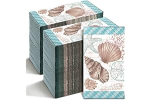 Moinchore 200 Pieces Summer Guest Napkins Blue Nautical Decorative Paper Napkins Shell Starfish Conch Paper Hand Towels for Bathroom Beach Disposable Hand Towels for Baby Shower Holiday Party Supplies