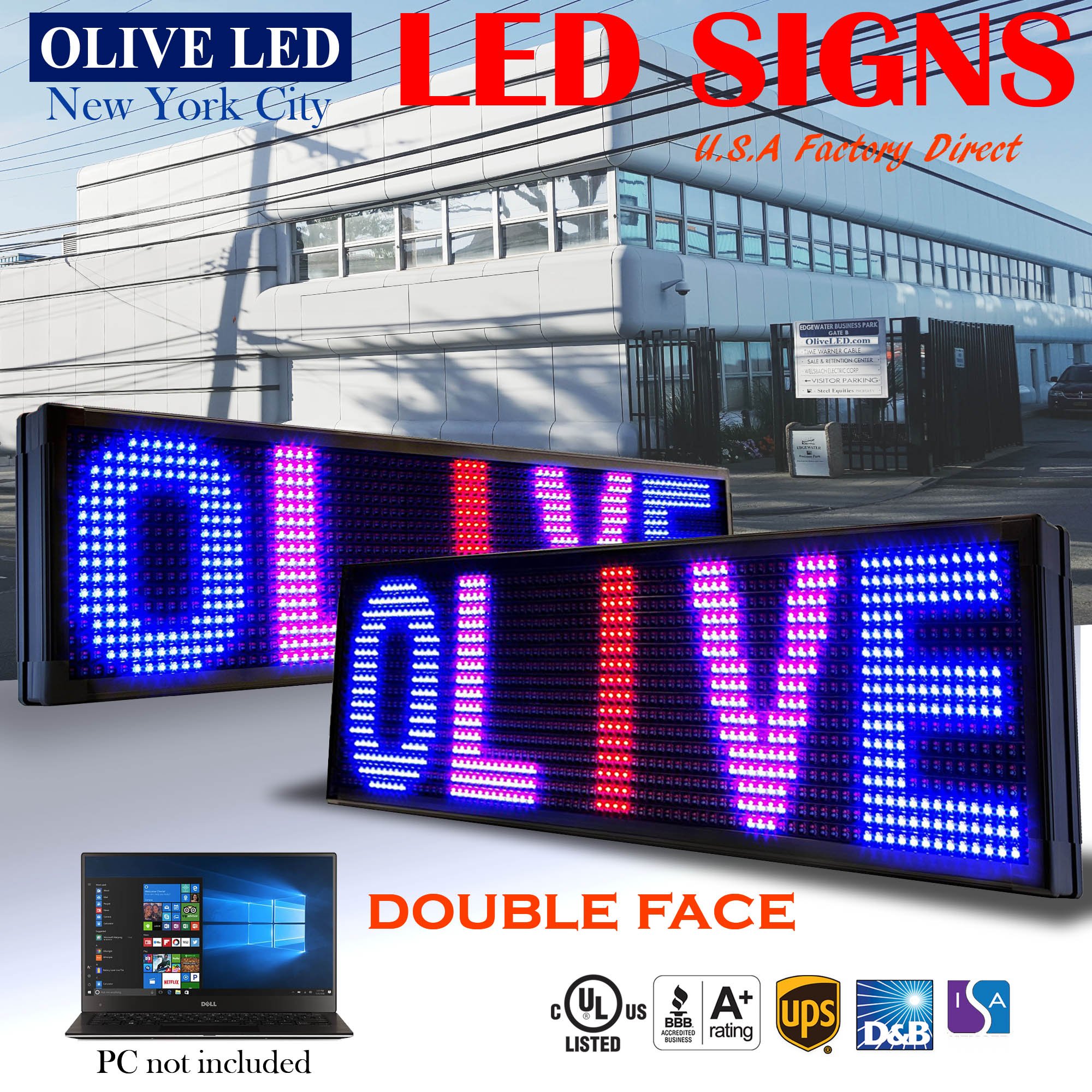 OLIVE LED Sign 3Color, RBP, 2Face, P26, 19"x102" PC Programmable Scrolling Outdoor Message Display S