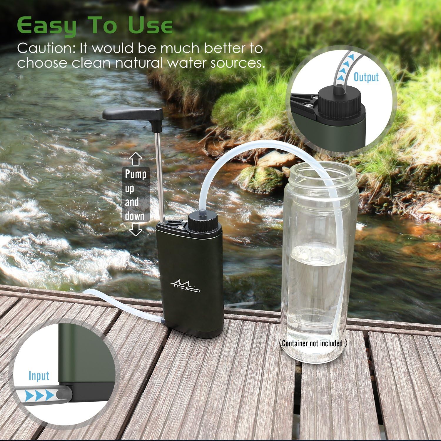 MoKo Portable Water Filter, Emergency Personal Camping Water Purifier, with Internal Carbon and Ultra Filter Assembly, 0.01 Micron Absolute Hollow Fiber Membrane, BPA Free, Matte Finish Army Green : Clothing