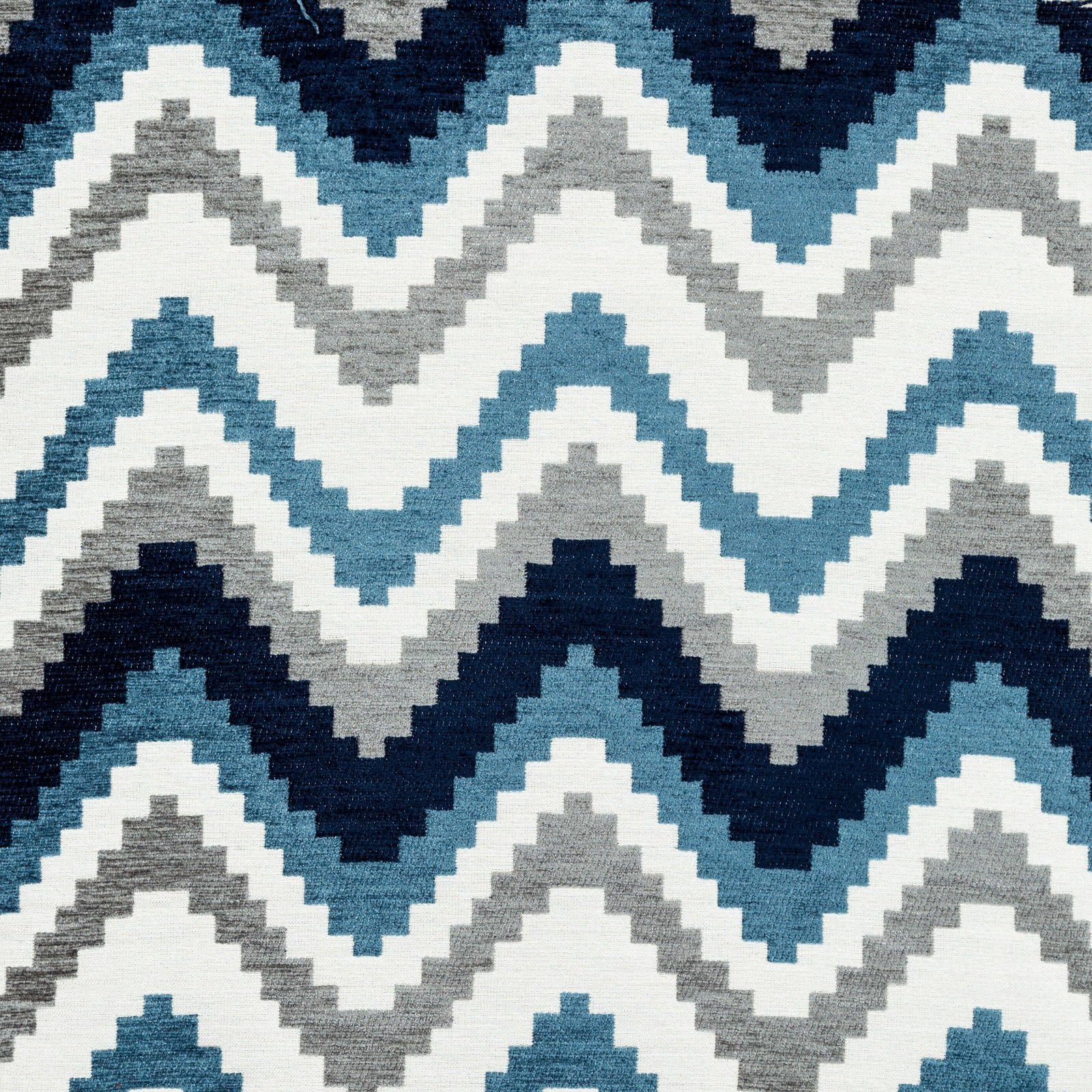 McAlister Textiles Navajo Upholstery Fabric | Denim Blue Geometric Pattern Aztec Chenille Craft + Curtain Material | Fabric Sample - Fat Quarter Swatch