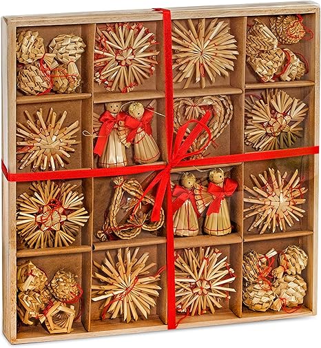 Immagini Di Stelle Natalizie.Brubaker Set Di 48 Stelle Di Paglia Decorazioni Natalizie In Paglia A Forma Di Stelle Pigne Cuori E Angeli Altezza Massima 6 5 Cm Amazon It Casa E Cucina