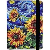 Passport Holder for Women and Men PU Leather Passport Cover for Travel (Sunflower)