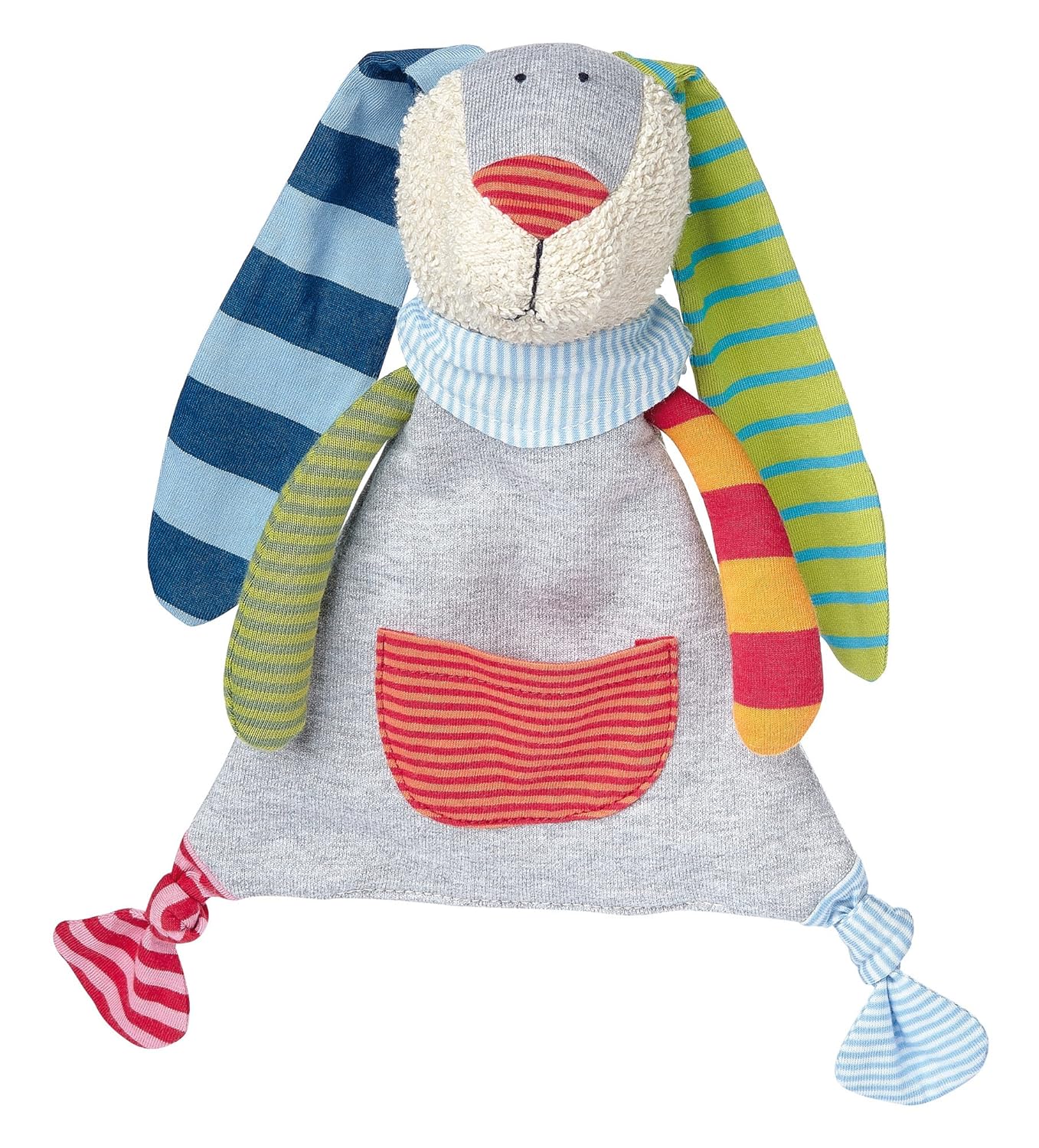 Sigikid 41274 - Mädchen und Jungen, Schnuffeltuch Hase, Ringeldingelhase, grau/bunt