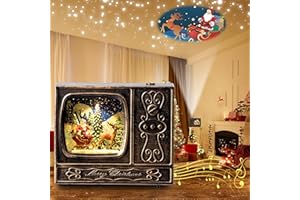 Musical Retro TV Snow Globe Lantern with Projector, UBTKEY Lighted Water Lantern LED Glittering Light Up Christmas Decorations with 6H Timer, USB & Battery Powered (Santa on Sleigh with Reindeer)