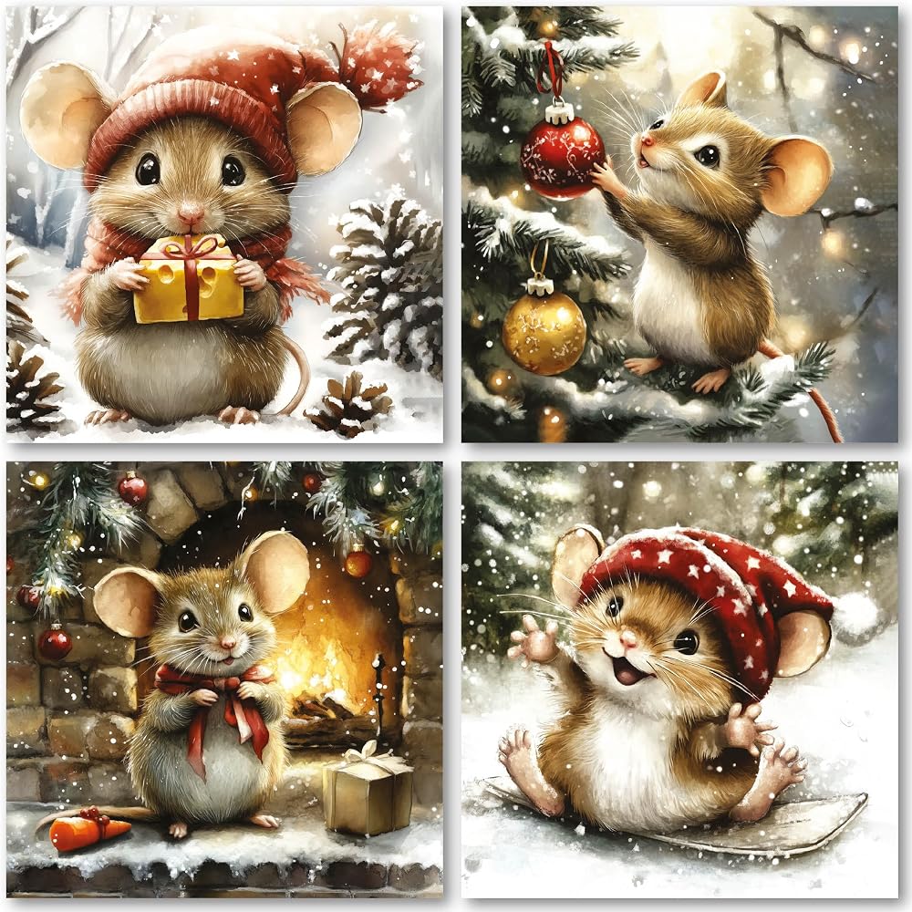 Absolutely Yours Charity Christmas Cards Pack 32 Festive Mice 100x100mm