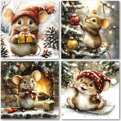 Absolutely Yours Charity Christmas Cards Pack 32 Festive Mice 100x100mm