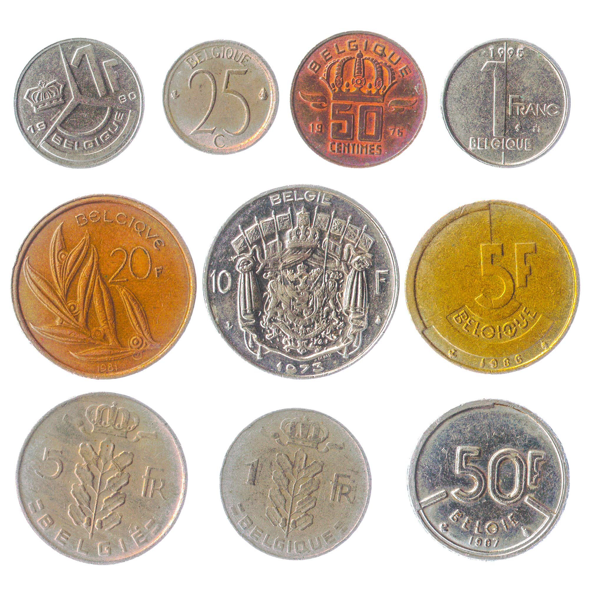 10 old coins from BELGIUM. Collectible COINS: FRANCS, CENTIMES OLD COLLECTIBLE COINS 1948-2001. PERFECT CHOICE FOR YOUR COIN BANK, COIN HOLDERS AND COIN ALBUM