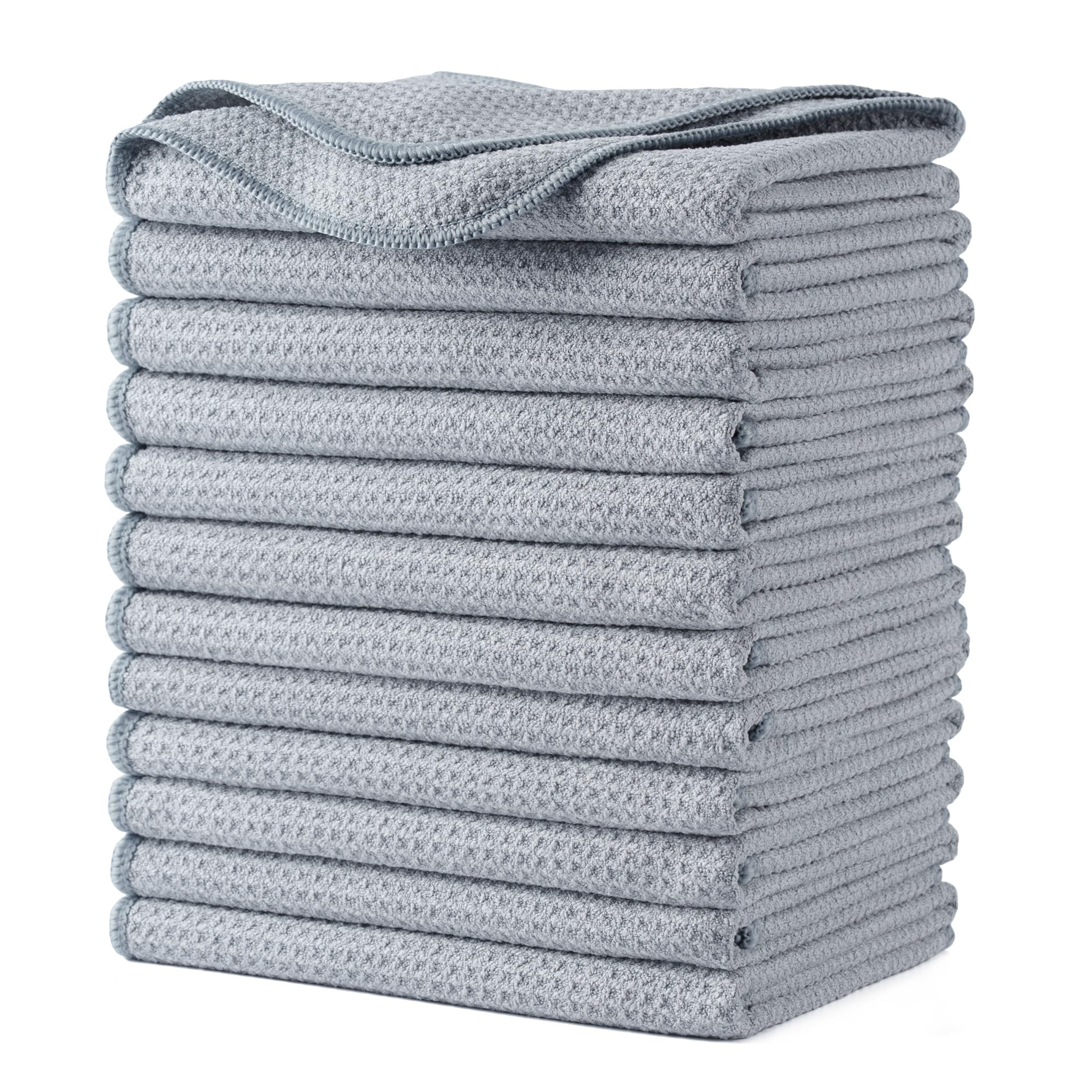 POLYTE Premium Microfibre Kitchen Dish Tea Towel Waffle Weave (Gray, 40x71) 12 Pack