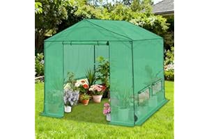 COOS BAY 8x8 FT Portable Walk-in Greenhouse, Pop up Outdoor Green House with Power Access Openings, Zippered Doors & Windows, Durable PE Cover, Green