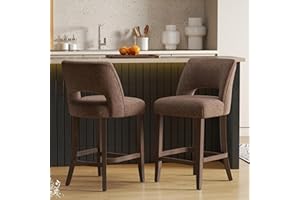 VKNOW Bar Stools Set of 2,Upholstered Counter Height Bar Stools,Modern Counter Stools with Wood Legs for Kitchen Island Dining Room Bar,Brown