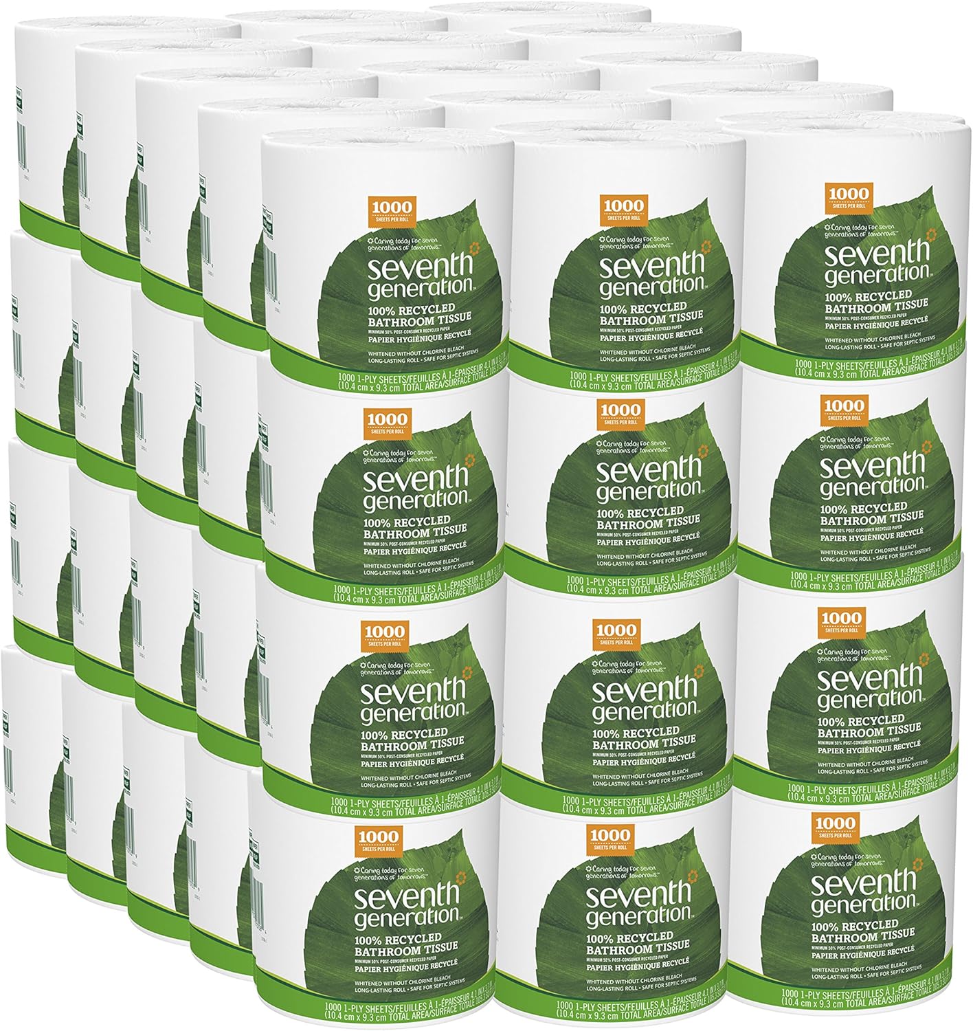 Seventh Generation Toilet Paper, Bath Tissue, 100% Recycled Paper, 1000 Sheets Per Roll (Pack of 60)