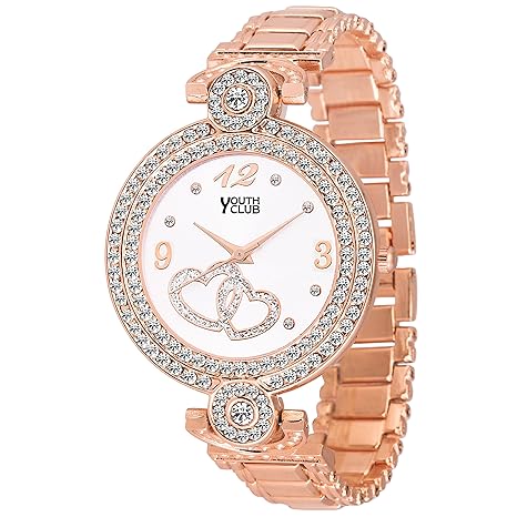 Youth Club CH-LVECPR New Rose Gold Studded Dial Case Watch for Girls