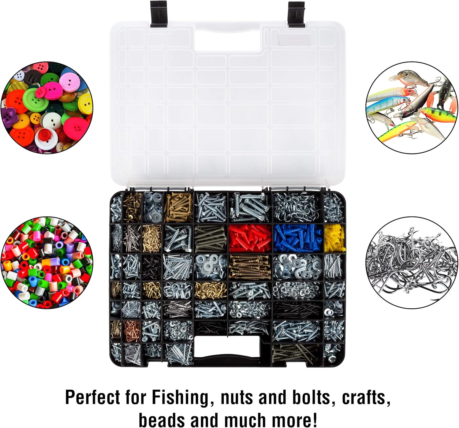 Portable Storage Case with Secure Locks and 55 Small Bin Compartments for Hardware, Screws, Bolts, Nuts, Nails, Beads, Jewelry and More by Stalwart: Home Improvement