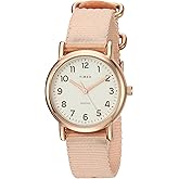 Timex Women's TW2R59900 Weekender 31mm Pink/Rose Gold-Tone Nylon Slip-Thru Strap Watch