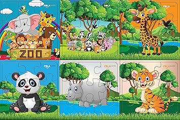 Pola Puzzles Wild Animals Set, Set Of 6 Puzzles, 9 Pieces Puzzles Tiling Puzzles (Jigsaw Puzzles, Puzzles for Kids, Floor Puzzles), Puzzles for Kids Age 3 Years and Above. Size Each: 12.5 CM X 12.5 CM