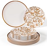 Trendables 80 Piece Plastic Disposable Plates Set For 40 Guests I 40 X 8 Inch Dessert Plates & 40 X 10 Inch Disposable Plastic Plates | Wedding Party Plates | White & Brown Pomegranate Design