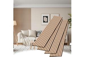 POHARE Wood Slat Wall Panels, 4 Pack Accent Decorative Acoustic Wood Slats for Wall and Ceilings, Acoustic Panels for Interior Wall Décor on Felt Back Board, Oak, 8 x 1 ft