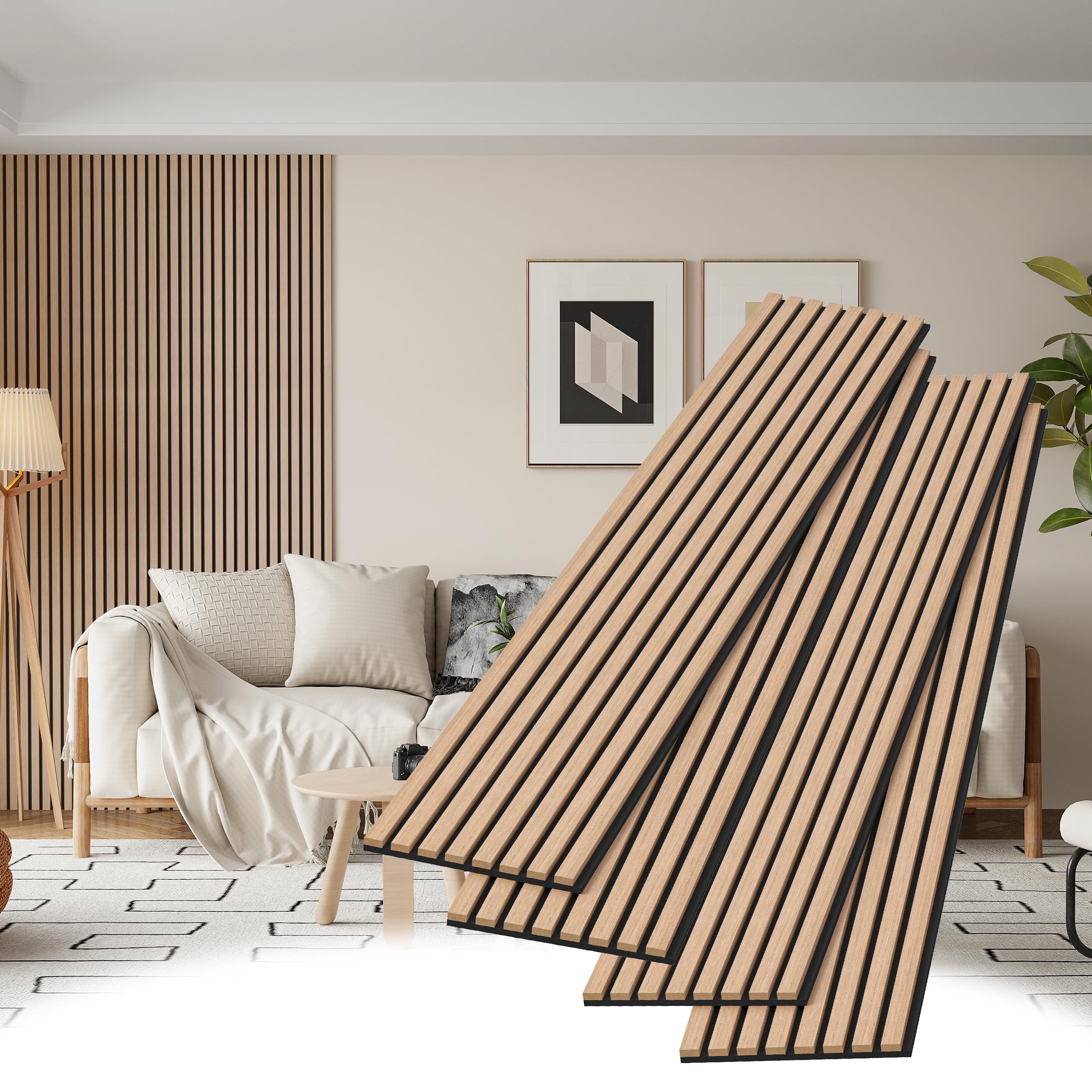 POHARE Wood Slat Wall Panels, 4 Pack Accent Decorative Acoustic Wood ...