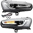 VLAND Headlight Assembly Fit for Mitsubishi Lancer 2008 2009 2010 2011 2012 2013 2014 2015 2016 2017 2018 2019 2020, LED Headlamp Assembly with DRL Sequential Turn Signal, Plug-and-play