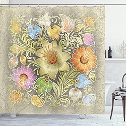 Ambesonne Grunge Shower Curtain, Ornate Aged Floral