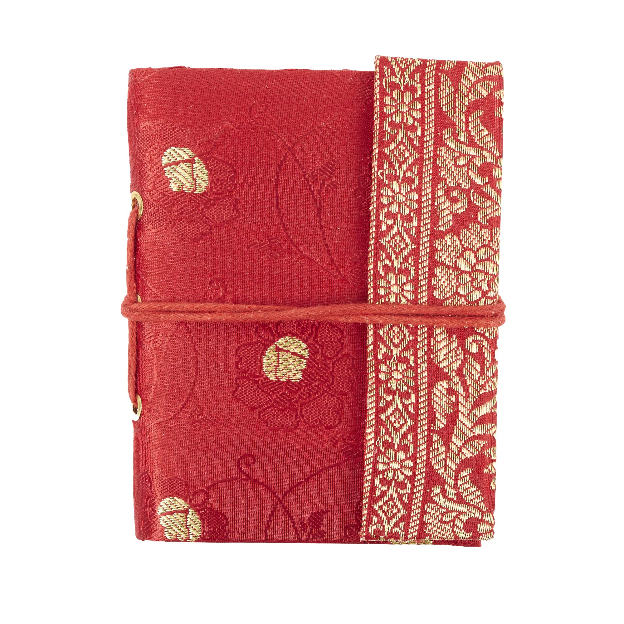 Mini Sari Notebook 8cm x 10.5cm - Red - Unlined Recycled Paper - Pocket Notebook and Diary - Indian Stationery Gift - for Men Women Students โ image 1