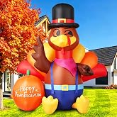 6.3FT Thanksgiving Inflatables Turkey Outdoor Decorations with LED Lights | Blow Up Yard Decoration, Fall Harvest Thanksgiving Inflatable Decor for Party Garden Lawn Patio Holiday Celebration
