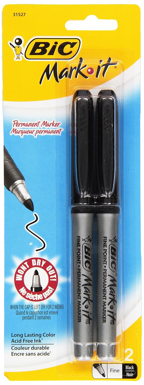 BIC MarkIt Permanent Marker, Fine Point, Black, 2 ct Office Products