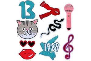 ZLSPTK 9Pcs Music Singer Embroidered Iron on Patches for Hat Clothing Backpack Blue Number Fabric Repair Patch Set Pink Popular Sew Applique DIY Craft Accessories Collection Merch Gifts for Music Fans