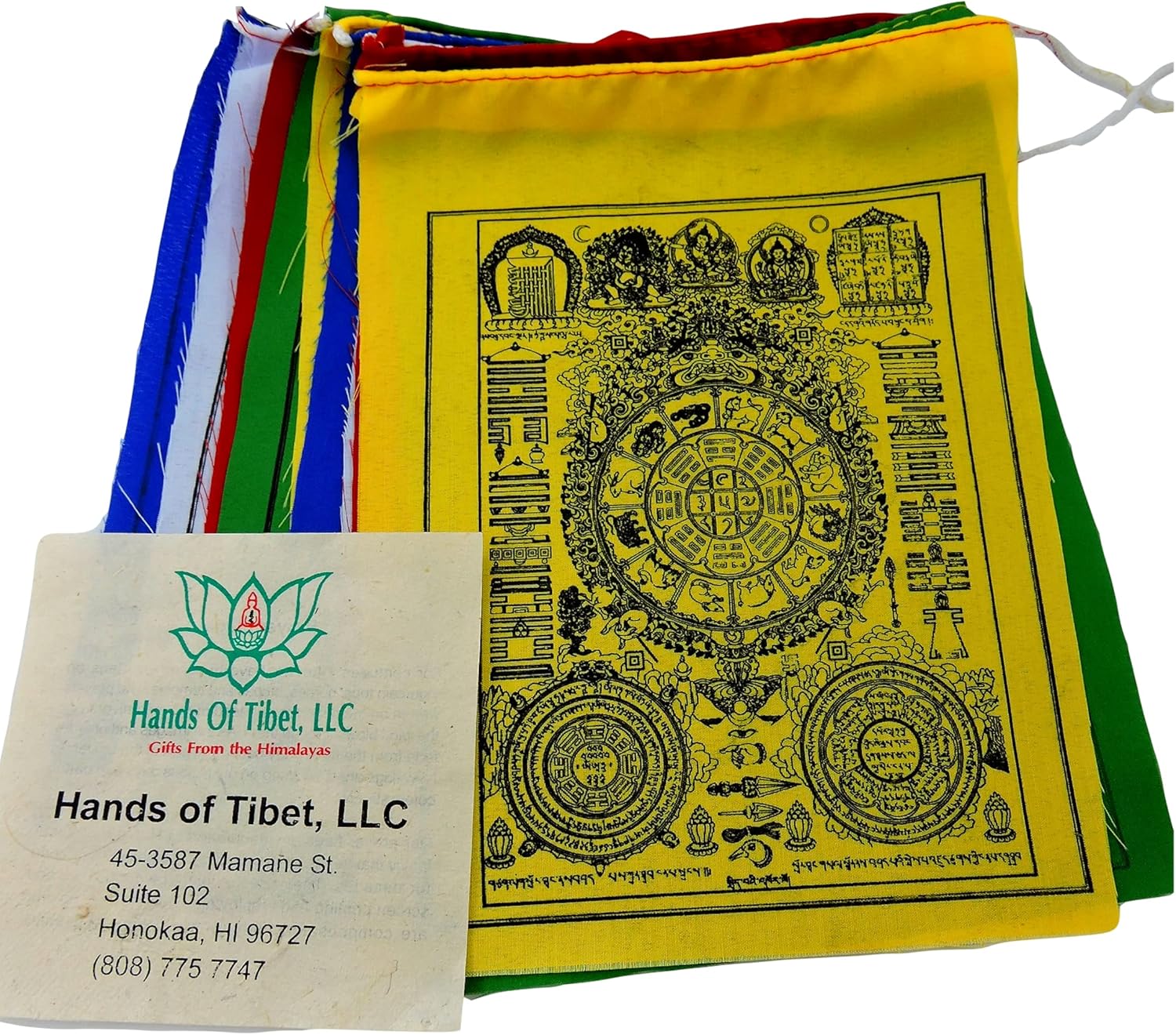 photo Blue White Red Green Yellow Prayer Flags wheel of astrology prayer flags for positive energy five tibetan traditional colors which are yellow green red white and blue each color