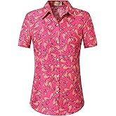 SSLR Women's Printed Short Sleeve Casual Button Down Hawaiian Shirt