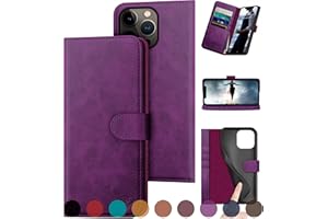 DuckSky for iPhone 15 Pro Max 6.7" Genuine Leather Wallet case 【RFID Blocking】【4 Credit Card Holder】【Real Leather】 Flip Folio Book Phone case Protective Cover Women Men for Apple 15 ProMax case Purple