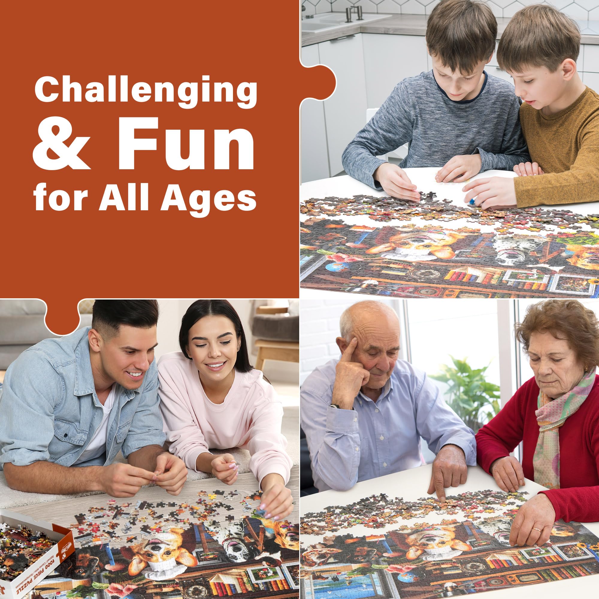 BenBen Puzzles for Adults 1000 Pieces, Dogs' Dinner Party, Dog Jigsaw Puzzle with Letters on Back, Funny Animal Puzzle, Challenging Puzzles for Family Game Night, Home Décor