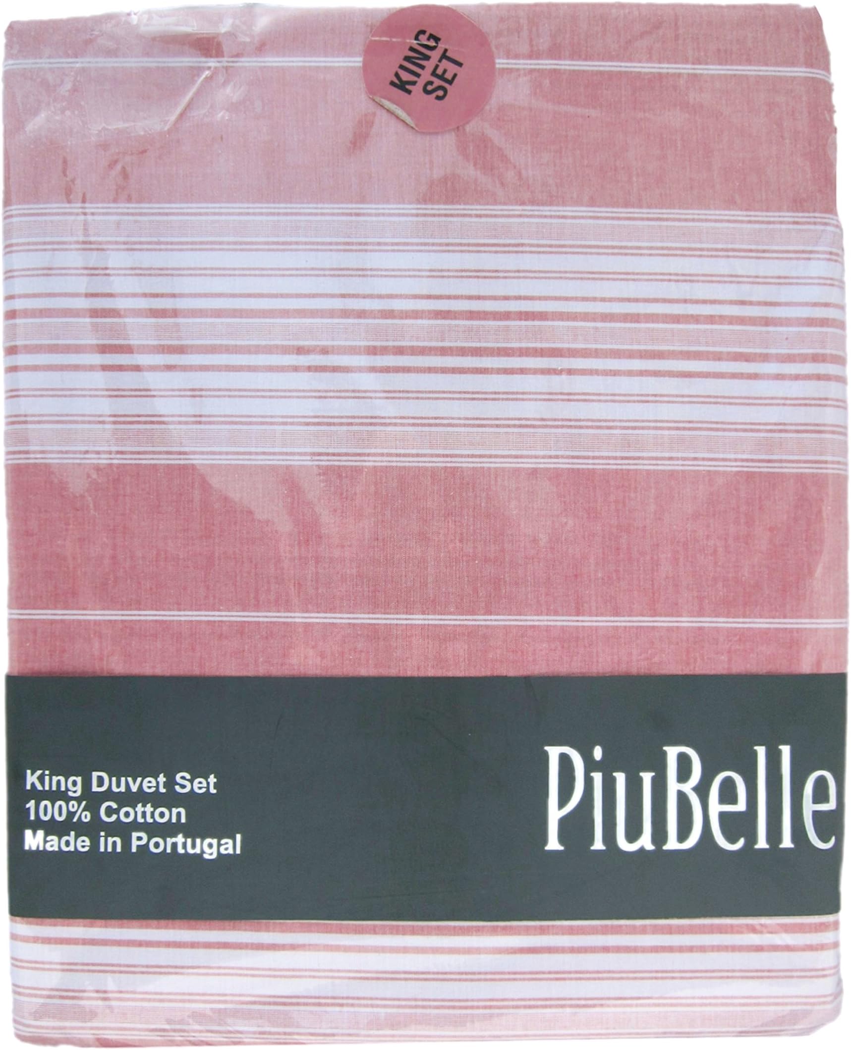 Retro Stripe Duvet Quilt Cover 3pc Set King 100% Cotton Chambray White Coral Red Striped