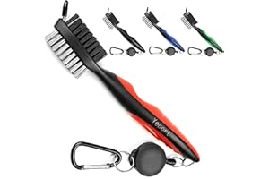 Yoport® Golf Club Brush and Club Groove Cleaner 2 Ft Retractable Zip-line Aluminum Carabiner, Lightweight and Stylish, Ergonomic Design, Easily Attaches to Golf Bag