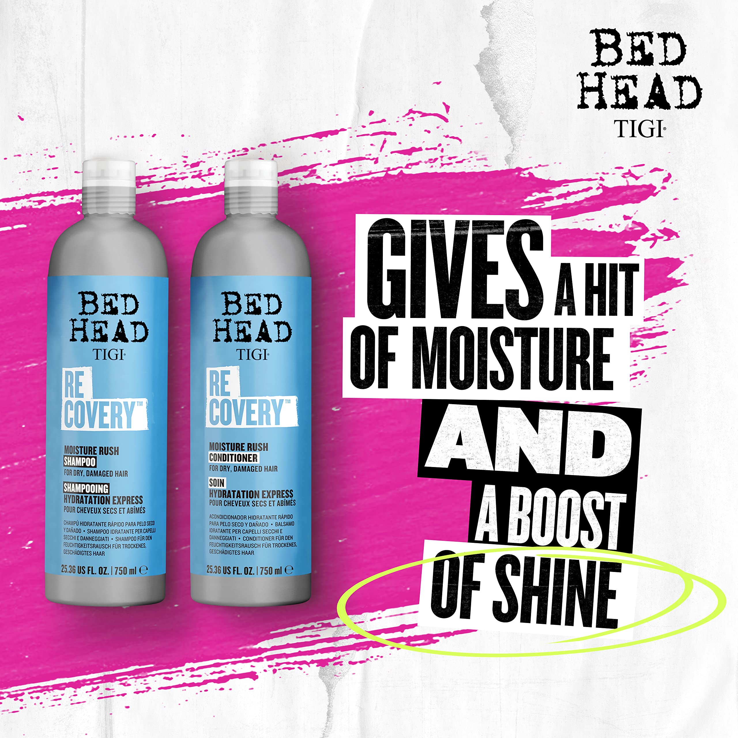 Bed Head by TIGI Recovery Moisturizing Shampoo and Conditioner Set for Dry Hair, with Prickly Pear Cactus Extract, 25.36 fl oz, 2 Pack