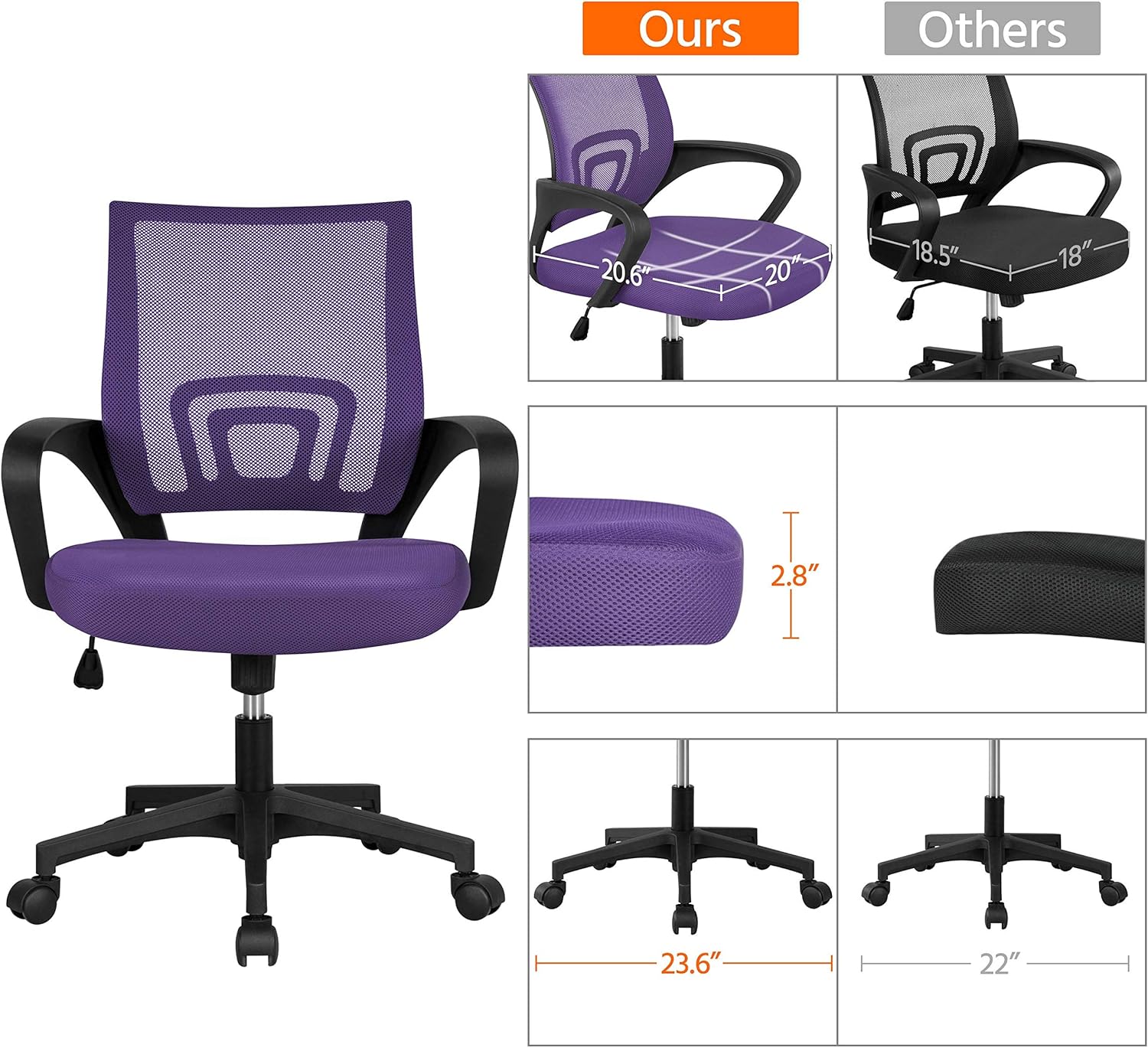 YAHEETECH Ergonomic Mesh Office Desk Chair, Adjustable Executive Chair with Swivel & Lumbar Support for Conference and Home Purple: Furniture & Decor