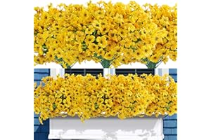 Uieke 16PCS Artificial Flowers for Outdoors UV Resistant No Fade Yellow Fake Flowers for Outside Home Garden Porch Window Box Home Summer Fall Décor (Yellow)