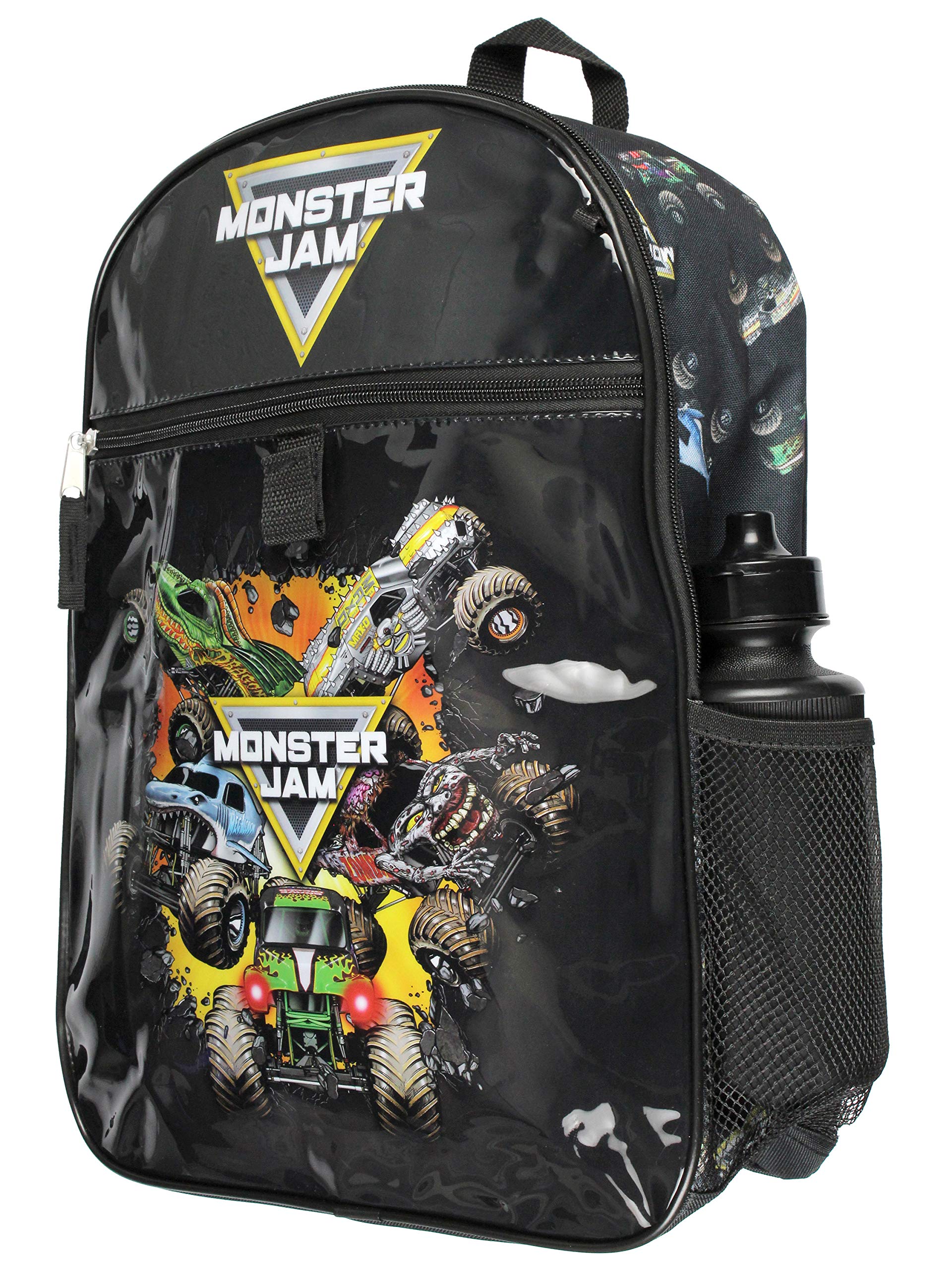 INTIMO Monster Jam Megalodon Grave Digger Max-D Monster Trucks Backpack Lunch Bag Water Bottle Ice Pack 5 Piece Mega Set