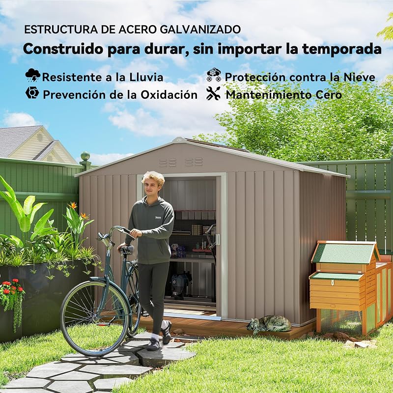 Abrigo de jardim exterior 4,9 m² 277x195x192 cm Cinzento claro