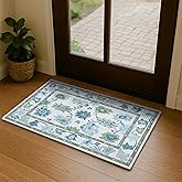 Fame Living Green Oushak Rug, Modern Small Rugs, Vintage, Turkish, Eclectic, Floral, Pastel, Washable, Door Mat, Doormat for 
