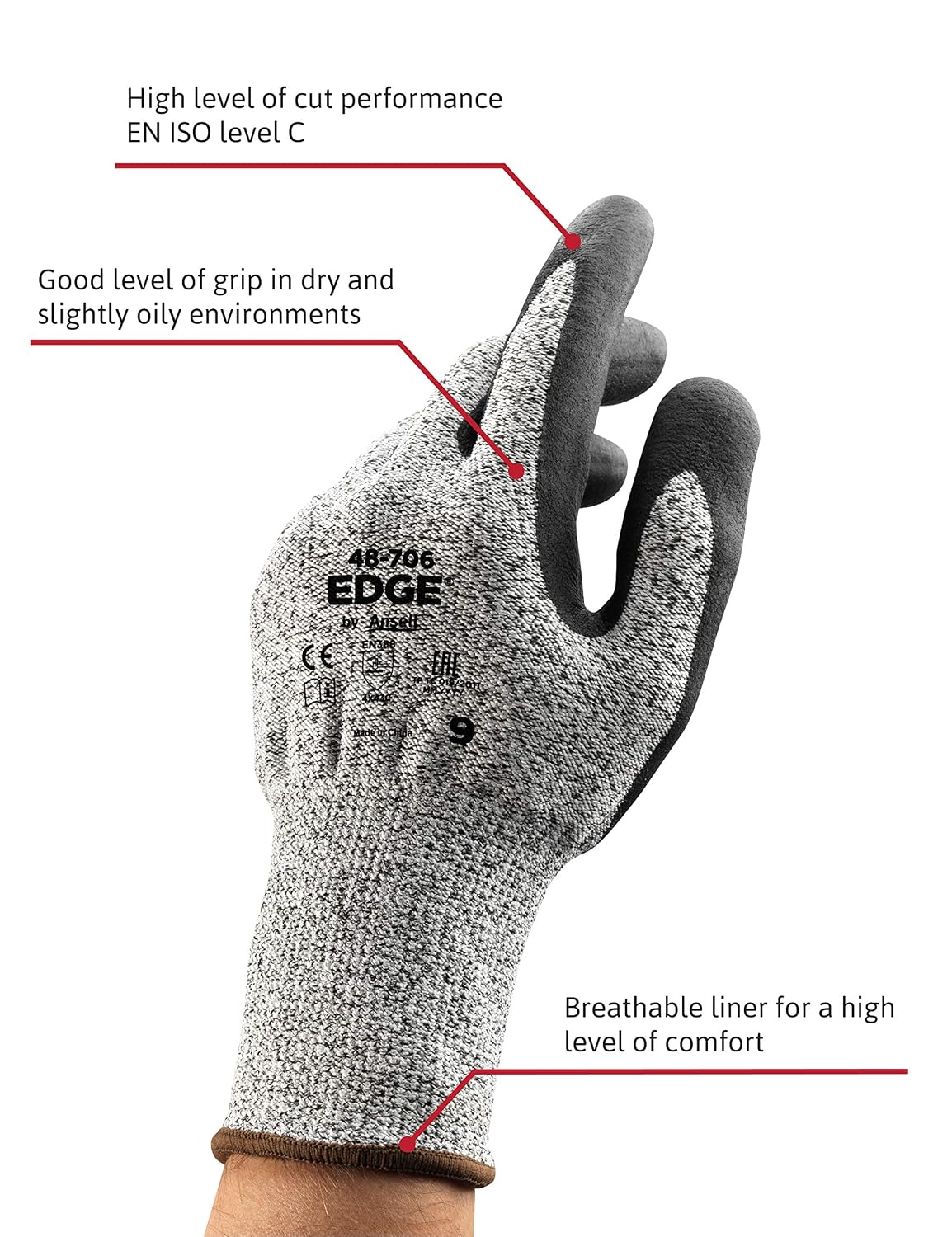 Ansell EDGE 48-706 Work Gloves for Men and Women Cut-Resistant - Image 3