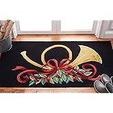 SAFAVIEH Vintage Poster Collection Accent Rug - 2' x 3', Black & Multi, Hand-Hooked Christmas Horn Novelty Wool, Ideal for Hi