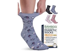 Pembrook Ankle Diabetic Socks for Women & Men - 4 Pairs Flowers, Moisture-Wicking Non Binding Socks Women, Neuropathy and Edema, Stretchy Wide Top
