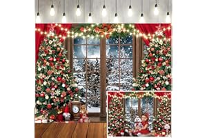 LTLYH 7x5ft Winter Christmas Photography Backdrop Xmas Rustic Wooden Window Full Moon Night Background Baby Kids Party Decorations Portrait Cake Table Banner Photo Studio Props