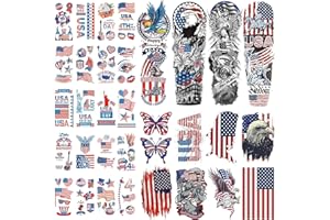 CUTELIILI Independence Day Temporary Tattoo,4th of July Sleeve Tattoo, American Flag Fake Tattoos,Red White and Blue Party Supplies,USA Flag, Memorial Day, Labor Day