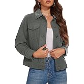 MAGCOMSEN Women's Corduroy Jacket Fashion Cropped Jackets Button Down Shacket Long Sleeve Outerwear with Flap Pockets