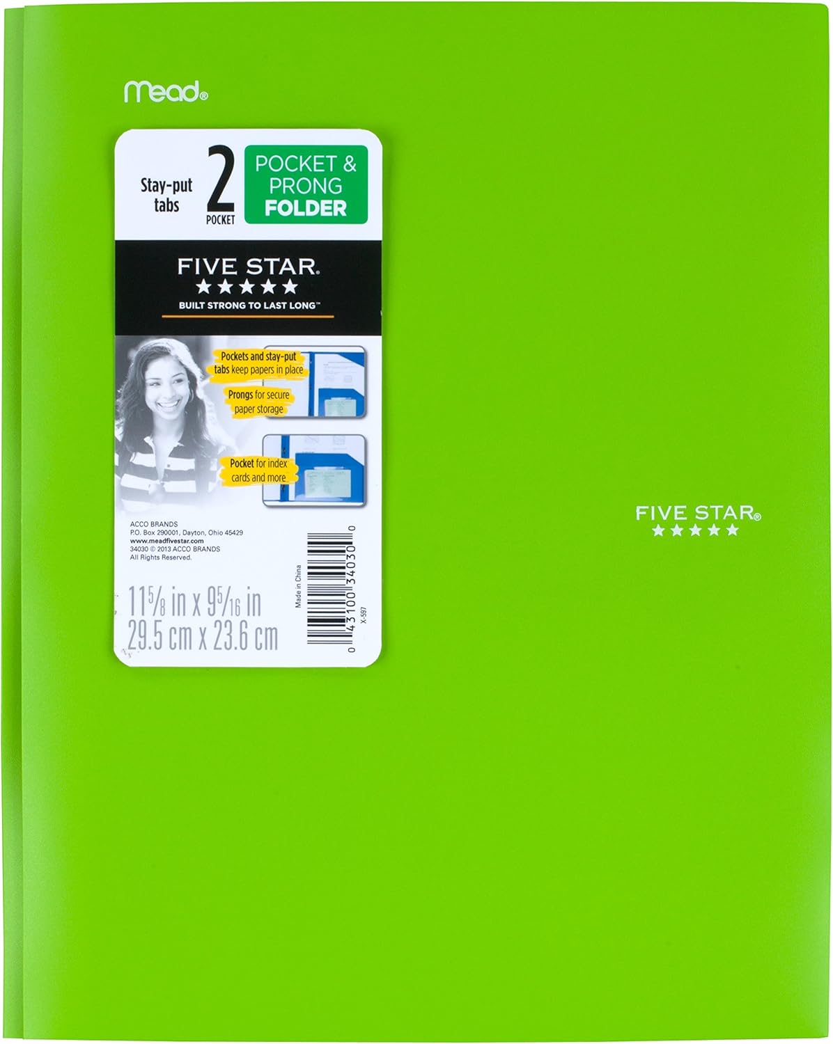 Five Star 2-Pocket Folder, Stay-Put Folder, Plastic Colored Folders with Pockets & Prong Fasteners for 3-Ring Binders, For Home School Supplies & Home Office, 11” x 8-1/2”, Assorted, 4 Pack (38064) : Office Products