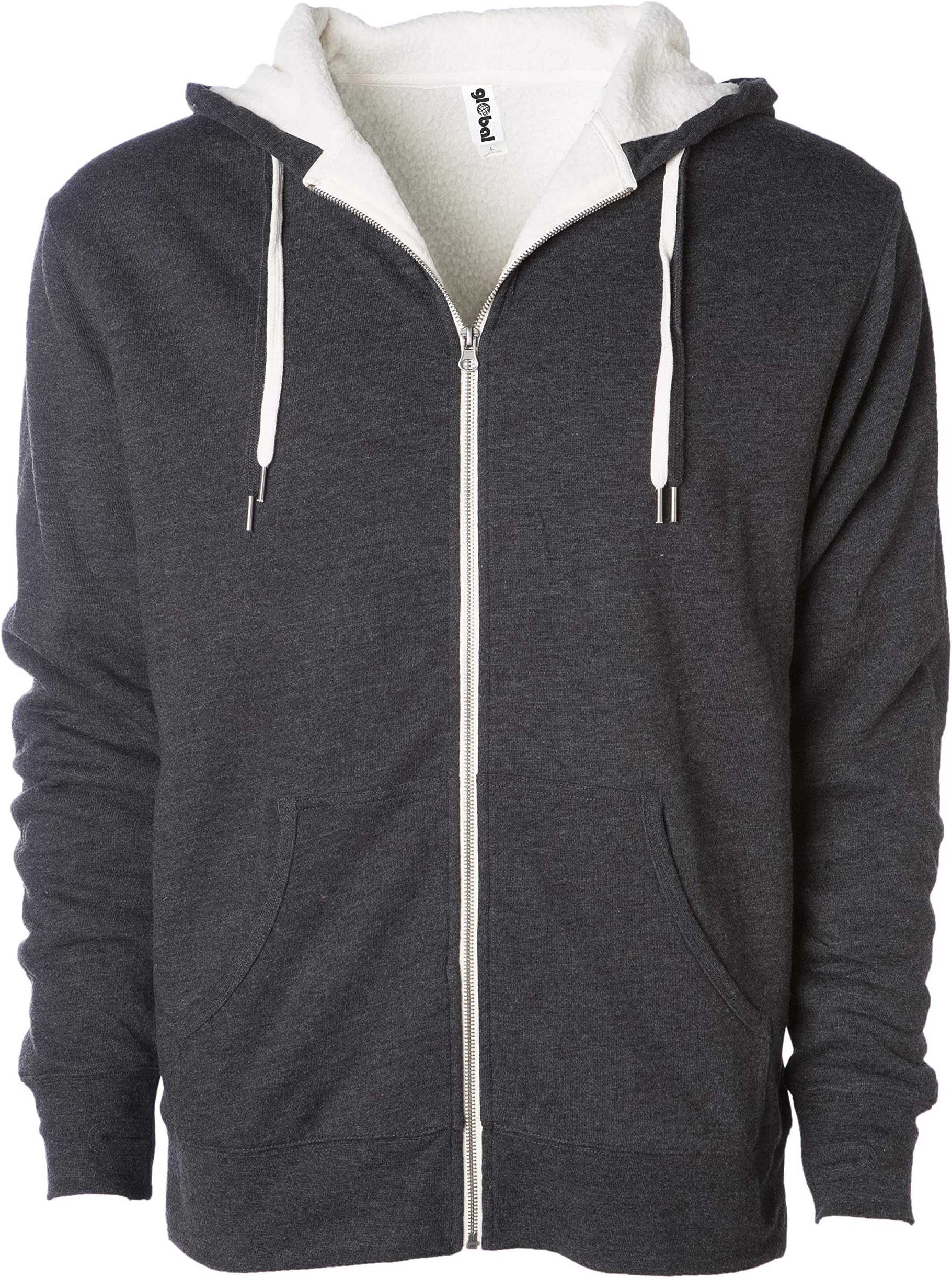 Global Blank Heavyweight Sherpa Lined Zip Up Fleece Hoodie Jacket Men and Women